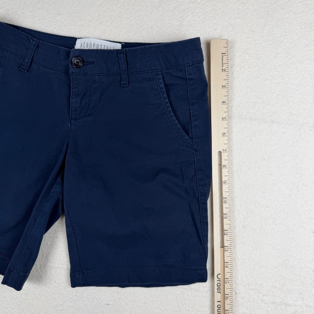 Aeropostale Bermuda Twill Shorts Navy Blue Size 0 Cotton Stretch Casual Mid Rise - Picture 3 of 6
